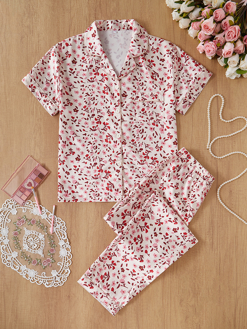 Pijamas de satén ropa para el hogar Amazon ropa de mujer europea y americana seda artificial pijamas de manga corta para mujer ropa de aire acondicionado de verano