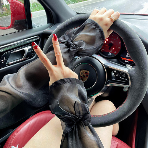 Bow ice silk sun protection sleeves for women in summer, UV protection for driving and riding, loose large size lantern sleeves for arm protection