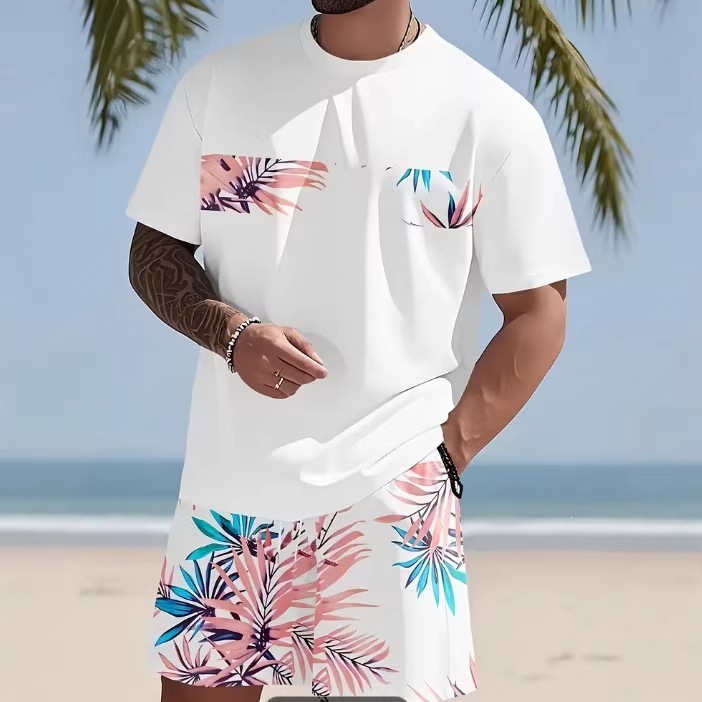 Men's Clothing Men's Casual Summer Set Breathable Cotton T-Shirt And Shorts Two-Piece Outfit_viptrois.com