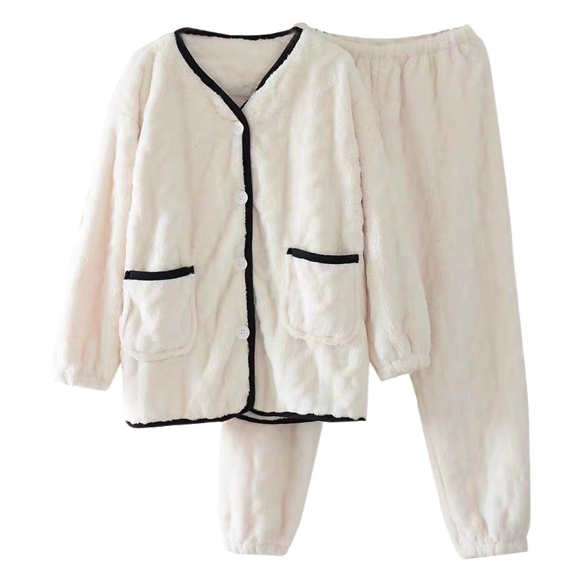 Pijamas de lana de coral para mujer otoño e invierno manga larga 2024 nuevo estilo más franela gruesa de terciopelo traje de servicio a domicilio de alta gama