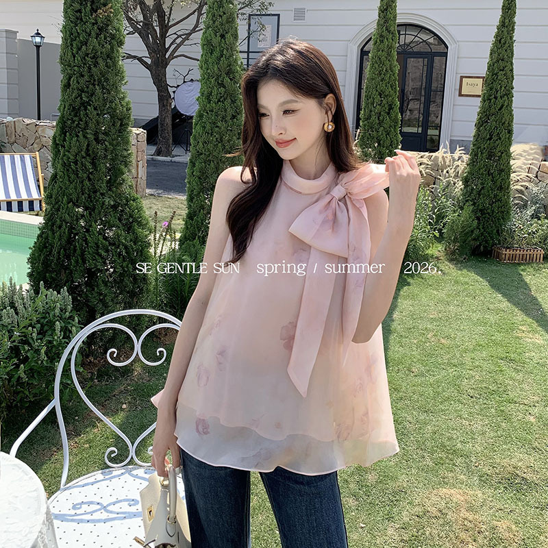 Xiu Xixi 2026 Spring French Style Pure Desire Lace Gentle Tie Sleeveless Chiffon Women's Top Trend 89678 Xiu Xixi 2026 Spring French Style Pure Desire Lace Gentle Tie Sleeveless Chiffon Women's Top Trend 89678