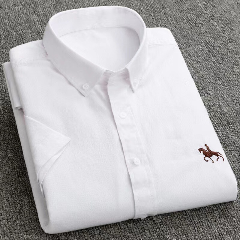 Summer 100 Cotton Men's Shirt Short Sleeve Striped Shirt Oxford Textile Business Casual Cotton Men's Clothing