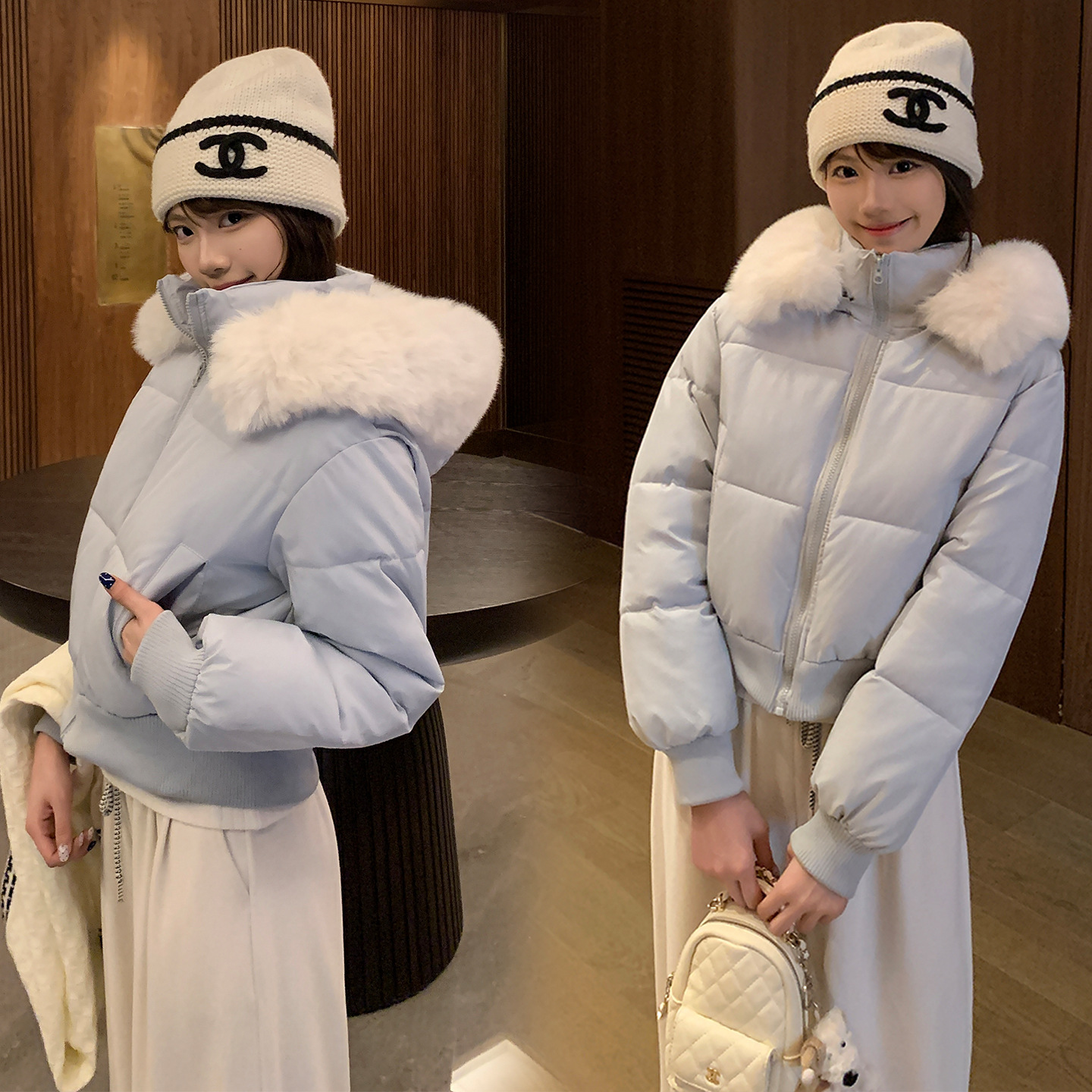 Detachable Hood, High-Waisted, Large Fur Collar, Hooded Short Cotton Jacket for Women, New Winter Style, Slim-Fit Cotton Coat Jacket