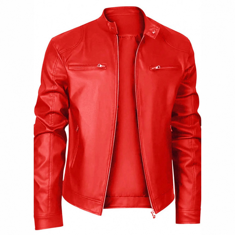 Foreign Trade European and American Men's Leather Jackets, Men's Leather Jackets for Teenagers, Stand-Up Collar Punk Men's Motorcycle Leather Jackets with Logo Foreign Trade European and American Men's Leather Jackets, Men's Leather Jackets for Teenagers, Stand-Up Collar Punk Men's Motorcycle Leather Jackets with Logo