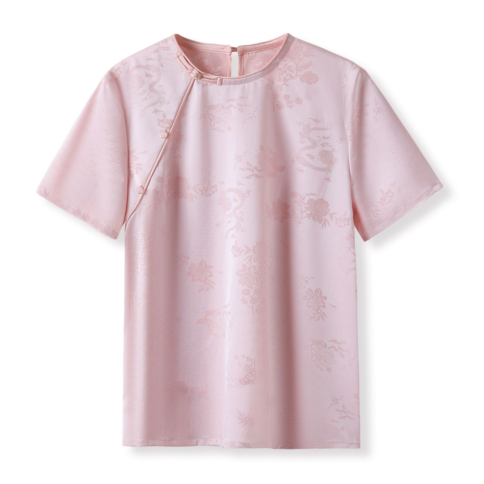 Áo thun nữ tay ngắn lụa tơ tằm jacquard trơn thiết kế đơn giản ZX M400 — Màu trắng