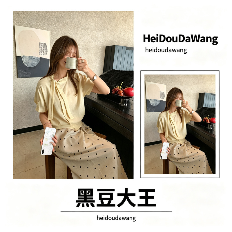 Gentle Korean-style elegant flutter-collar blouse for women, summer 2026, simple waist-cinching top for petite figures Gentle Korean-style elegant flutter-collar blouse for women, summer 2026, simple waist-cinching top for petite figures