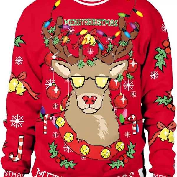 Cross-border 2026 unisex Christmas ugly sweater with a printed design, featuring 3D and fun digital prints