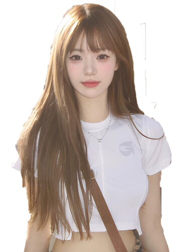 Light Brown Wigs for Women, Long Straight Hair, Summer Natural Style, Manga Bangs, Daily Use, Full Human Hair, Full Head Cover Style