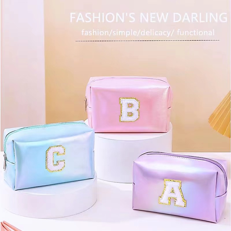 Amazon cross-border octagonal bag embroidered letter cosmetic bag large capacity wash bag travel storage bag clutch
