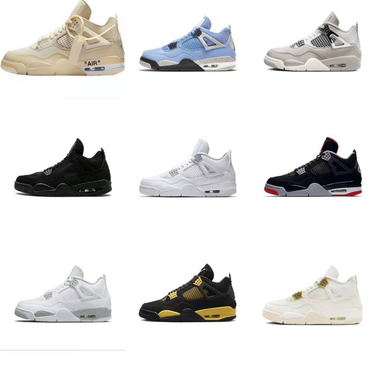 AJ4 blanco vela eléctrica hembra negro rojo blanco cemento gran París cojín de aire zapatos de baloncesto Joe 4 zapatos antideslizantes para hombres y mujeres zapatos deportivos transfronterizos