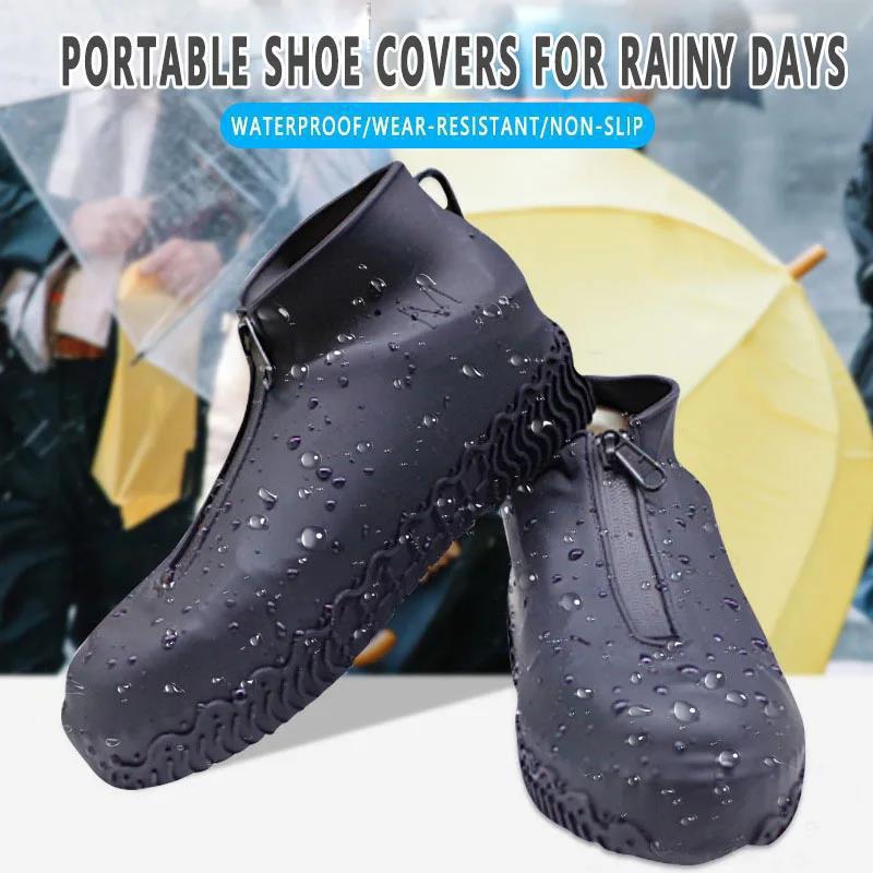 Outdoor Waterproof Zipper Silicone Shoe Cover Rainy Day Cross-Border