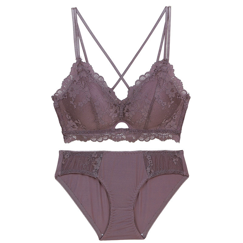 Lace sexy thin wireless bra, underwear, set, thin strap, beautiful back