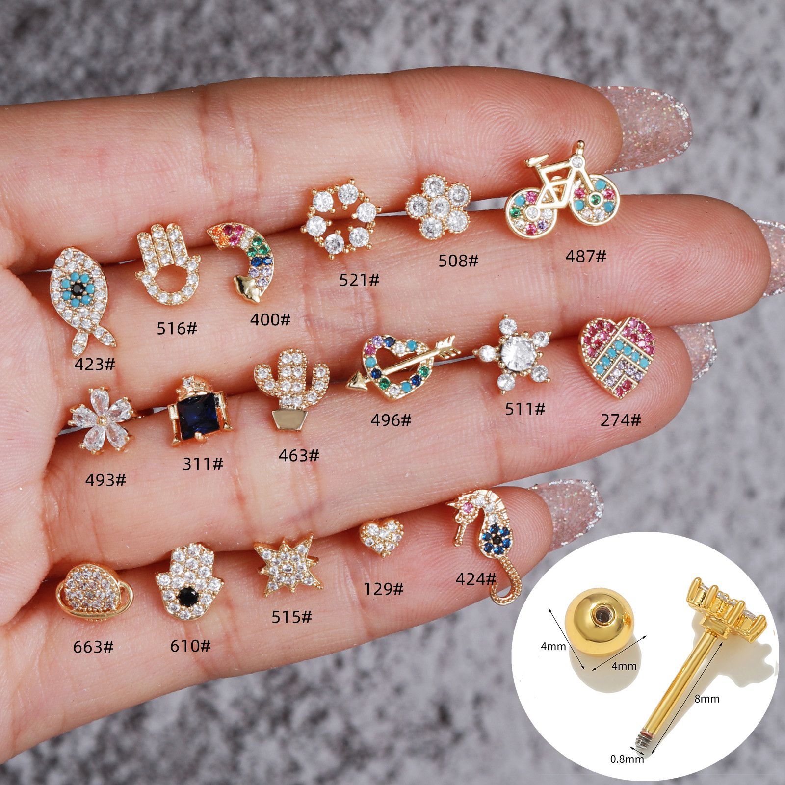 1 Piece Lady Geometric Inlay Brass Zircon Ear Studs display picture 1