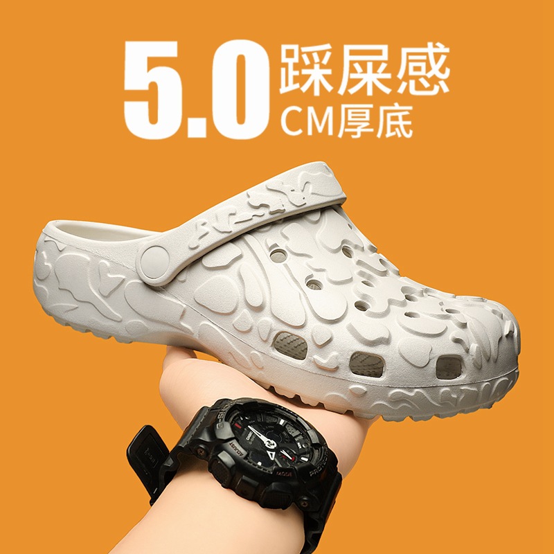 Zapatos con agujeros transfronterizos para hombres, nuevas zapatillas de primavera y verano, zapatillas perezosas con absorción de impactos de suela gruesa, sandalias Baotou a la deriva en la playa