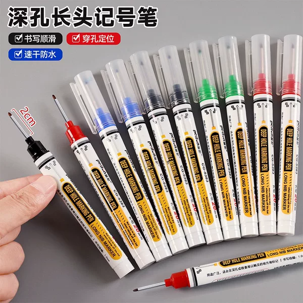 Large-Capacity Long-Tip Marker Pen, Waterproof and Non-Fading, 20mm Deep Hole Oil-Based Woodworking Pen, Multi-Functional Colorful Marking Pen