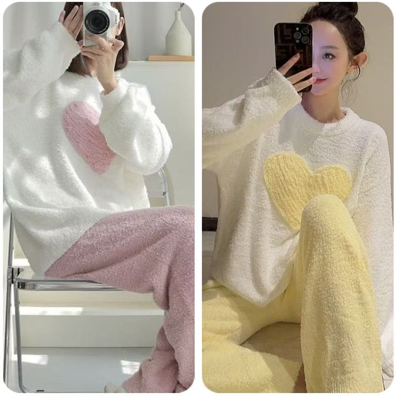 Mayorista transfronteriza explosión de toallas de amor de invierno bordadas pijamas de franela caliente ropa doméstica de dibujos animados de pelo largo