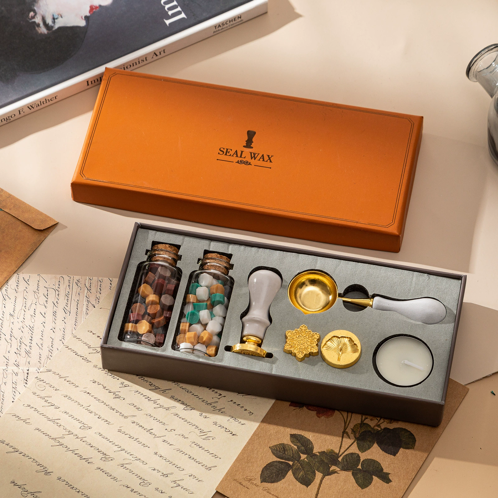 Рождественский подарок огненная краска штамп подарочная коробка ретро огненная краска воск костюм бревенчатая ручка ручной счет открытка сургуч печать