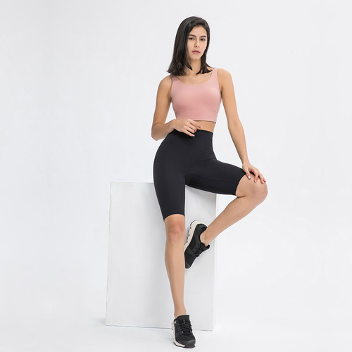 Spring and summer new style T-line double-sided brushed yoga mid-length pants, high-waisted elastic slim-fitting outdoor sports pants for women