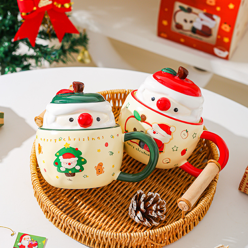 Regalos de Navidad tazas de cerámica con tapa de taza de marca creativa para chicas lindas tazas de agua caseras de oficina