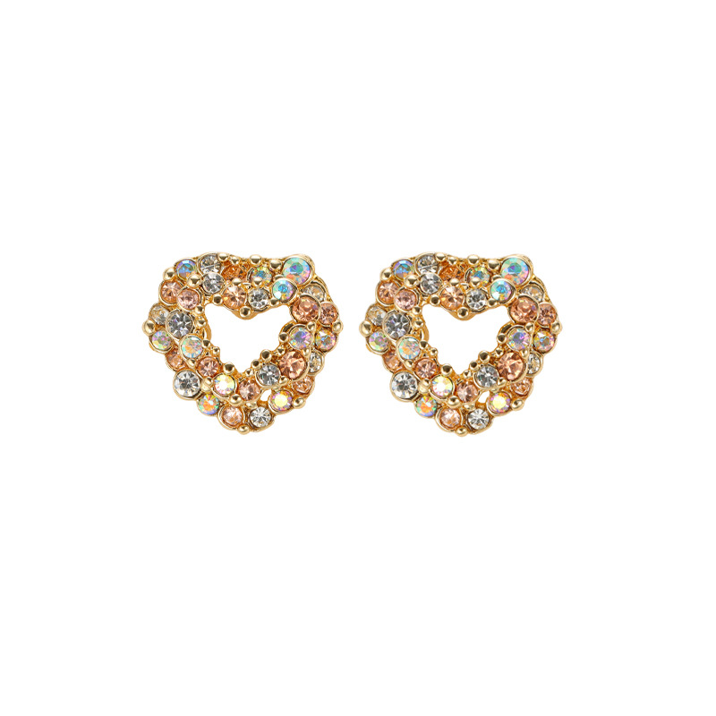 Japanese And Korean Style Jewelry Set, Romantic And Fashionable Clavicle Chain, Love-shaped Colorful Diamond Necklace S925 Silver Needle Earrings For Women