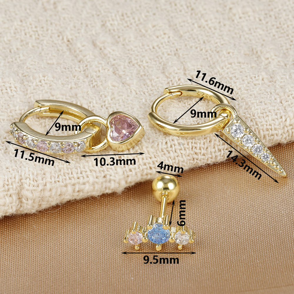 9g Weight Copper Ear Needle Material 1 Set Vintage Style Classic Style Geometric Heart Shape Copper Drop Earrings Earrings