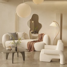 設計師款弧形沙發小戶型客廳異形布藝沙發休息接待區沙發茶幾組合