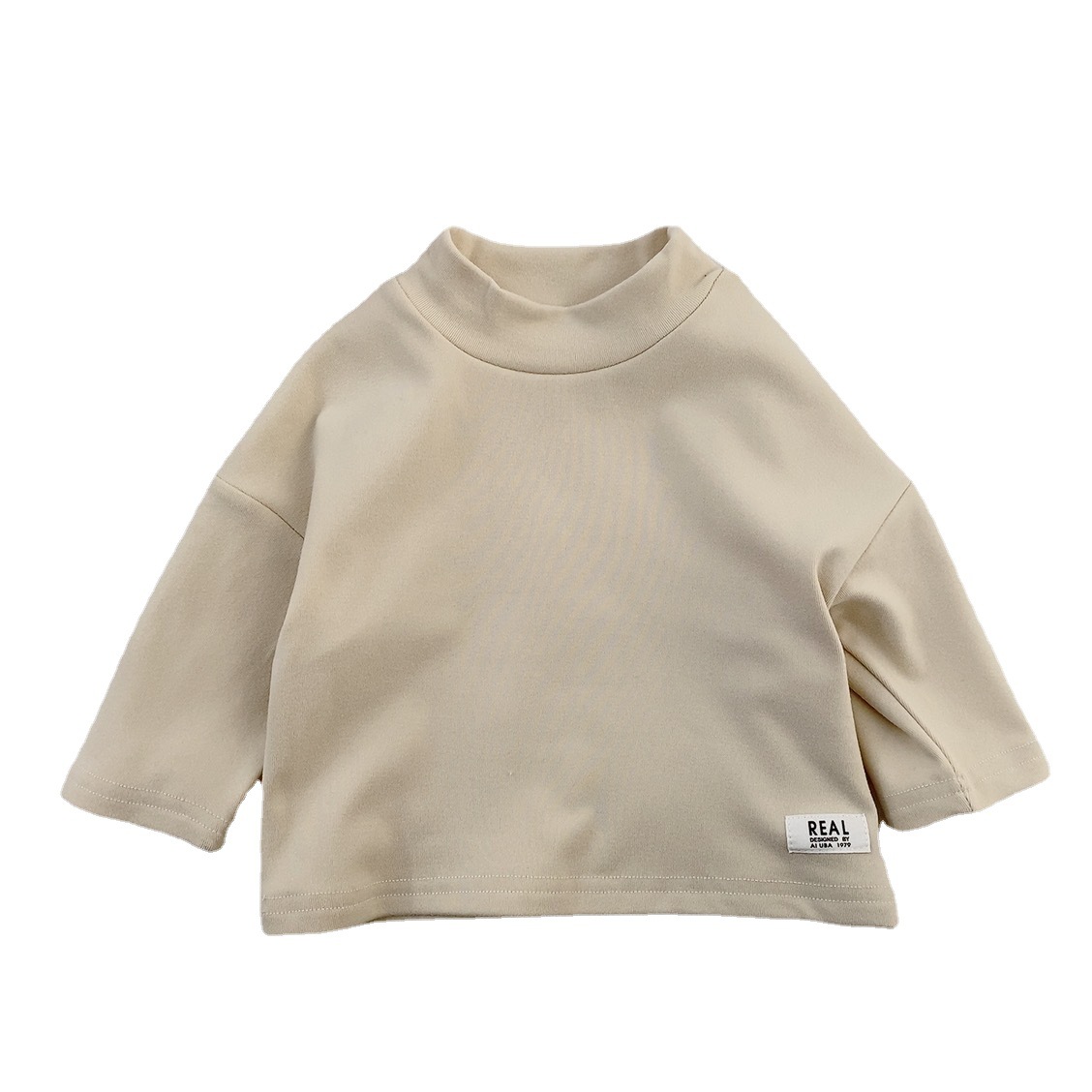 Camiseta de capa base para niños, ropa infantil de estilo coreano, camiseta de capa base a rayas con media cuello alto para bebé, jersey para bebé de primavera y otoño.