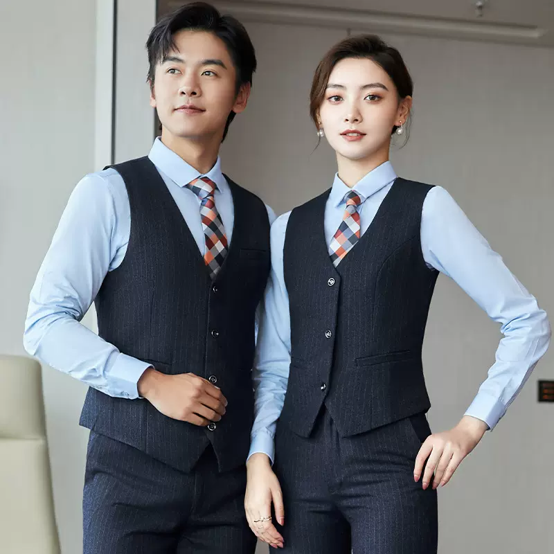 2021新款商务条纹马甲男女职业正装背心西服银行马夹衬衫工作服