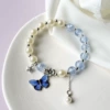 S013-Dark Blue Butterfly Pendant Pearl Blossom Bracelet #SZ151