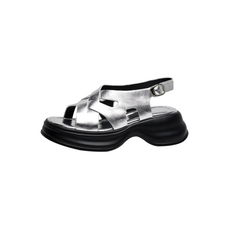 Sandal da cừu đế dày hở ngón tăng chiều cao nữ — Màu bạc, Màu mơ chi tiết 16