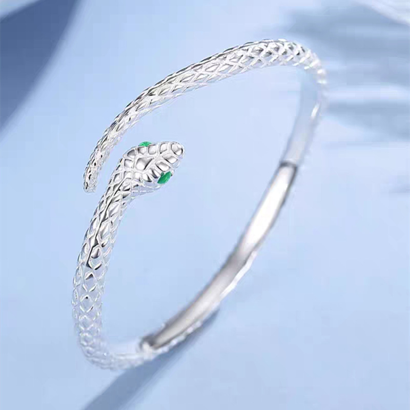 镀999足银盘蛇手镯女轻奢高级感本命年灵蛇纯银镯子生日礼物送女