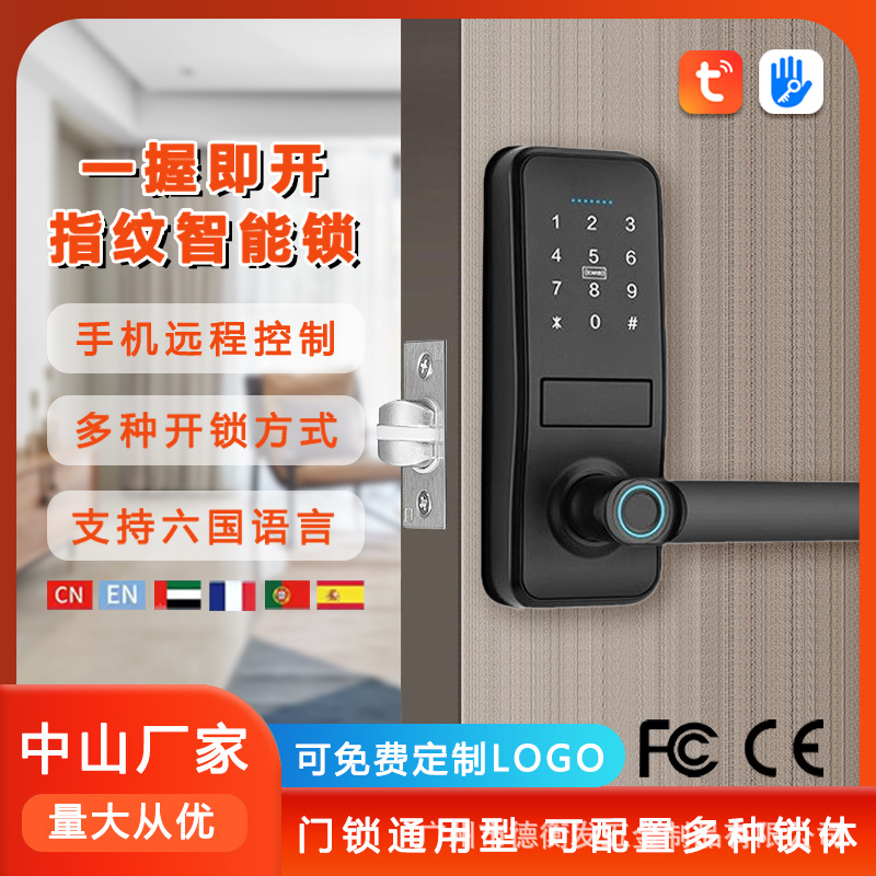 外贸跨境锁智能指纹门锁防盗入户出租公寓民宿家用远程电子密码锁