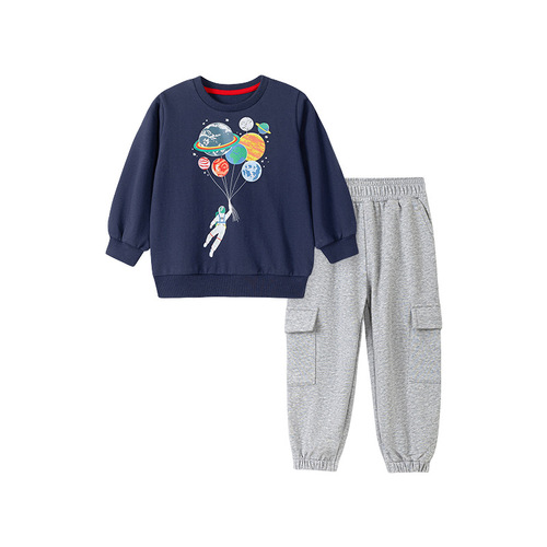 Cross-border children's clothing from Europe and America, dropshipping one piece, autumn boys' hoodie, all-cotton space pattern children's set, wholesale