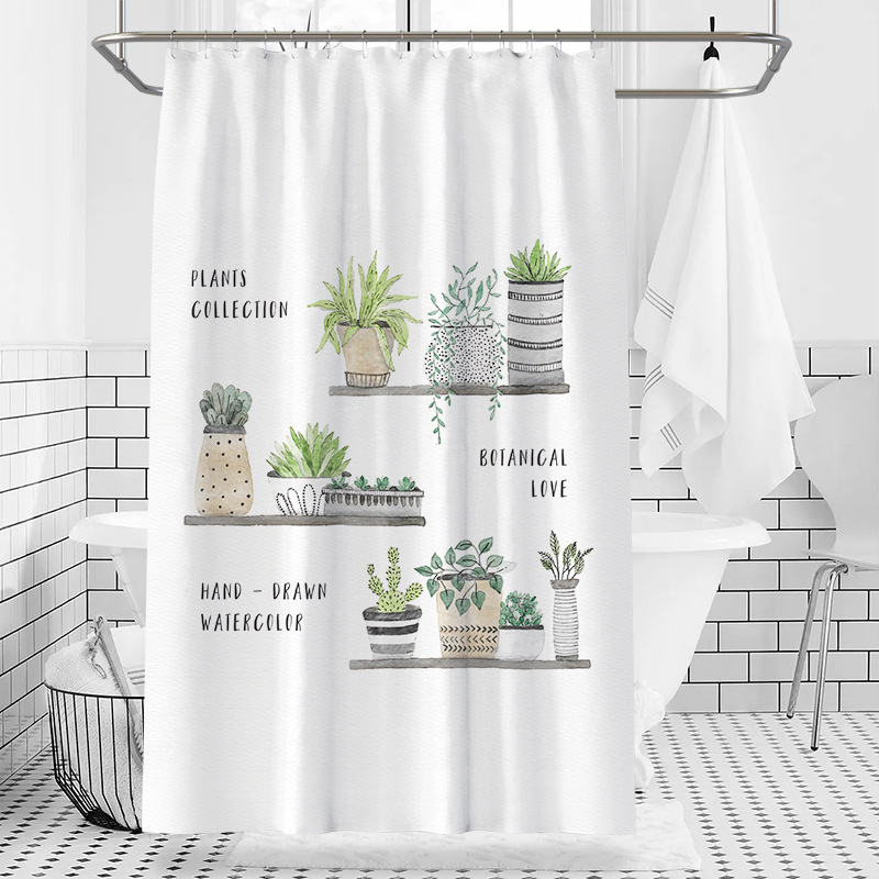 Amazon Green Plant Floral Flower Leaf Print Polyester Shower Curtain Waterproof Shower Curtain Striped Bathroom Curtain