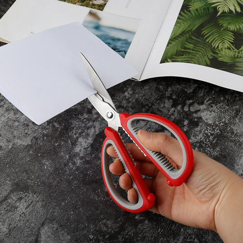 08A multifunctional household scissors stainless steel large two-color plastic handle kitchen strong scissors student office scissors