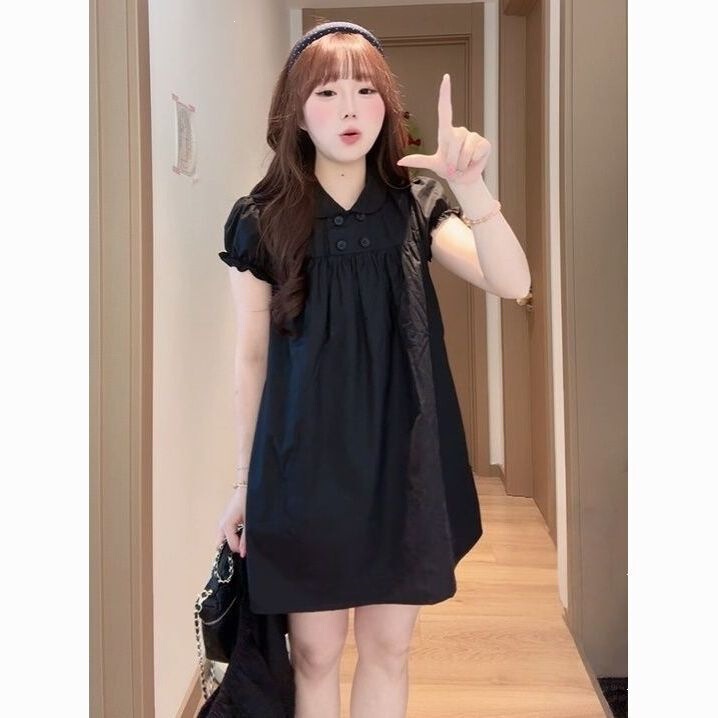 Doll Collar A-Line Dress, Slimming Summer New Style, First Love Feel, Puff Sleeves, White Dress, Loose Fit, Flattering for Women Doll Collar A-Line Dress, Slimming Summer New Style, First Love Feel, Puff Sleeves, White Dress, Loose Fit, Flattering for Women