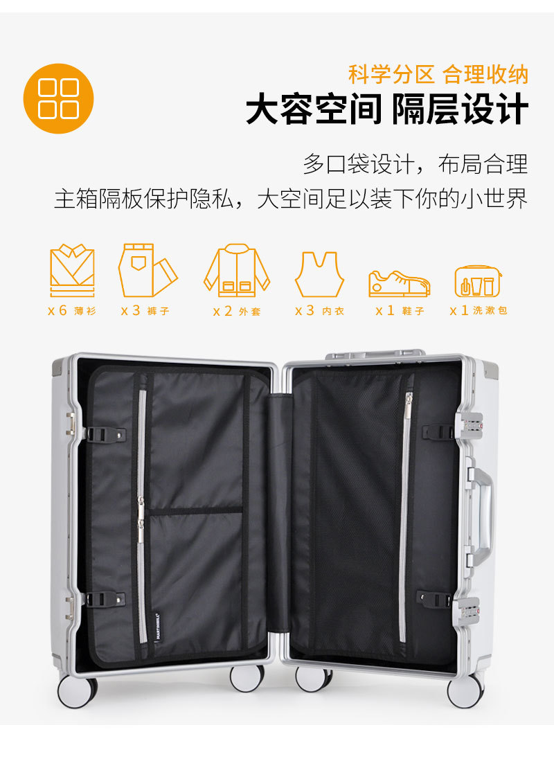 High-quality business trolley case, aluminum frame, sturdy and durable, stylish wheeled luggage for men and women, travel suitcase, combination lock