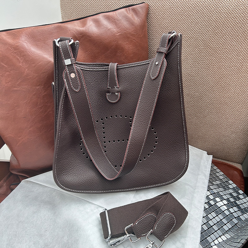 Genuine Leather Evelyn Bag For Women Top Grain Cowhide Wide Strap Shoulder Crossbody High-End Hollow Out Tote Bag Casual - Thumbnail 6