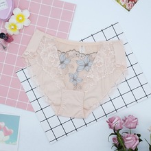 出口韩国外贸尾单中腰内裤全棉+蕾丝舒适性感底裤透气女士三角裤