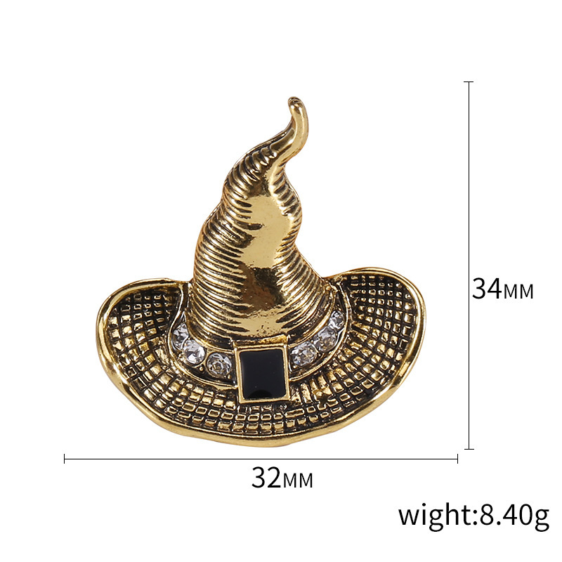 Estilo europeo y americano retro bruja sombrero broche versátil Ropa Accesorios Halloween magia sombrero pin hembra en stock venta al por mayor