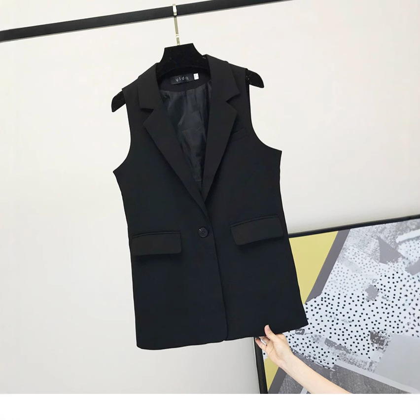 Traje chaleco abrigo de mujer estilo coreano medio-largo pequeño chaleco sin mangas más tamaño Chaleco de primavera y otoño Chaleco de mujer ropa exterior