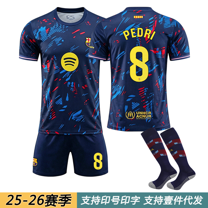 25-26 Barcelona Special Edition No. 10 Yamal Football Jersey, No. 9 Lewandowski, No. 11 Raphinha, Barcelona Colorful Blue Jersey