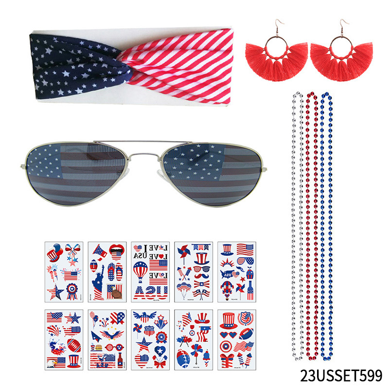 Gafas del Día de la Independencia de los Estados Unidos Diadema de carnaval Diadema Diadema Pendientes Pestañas postizas Gafas de bandera