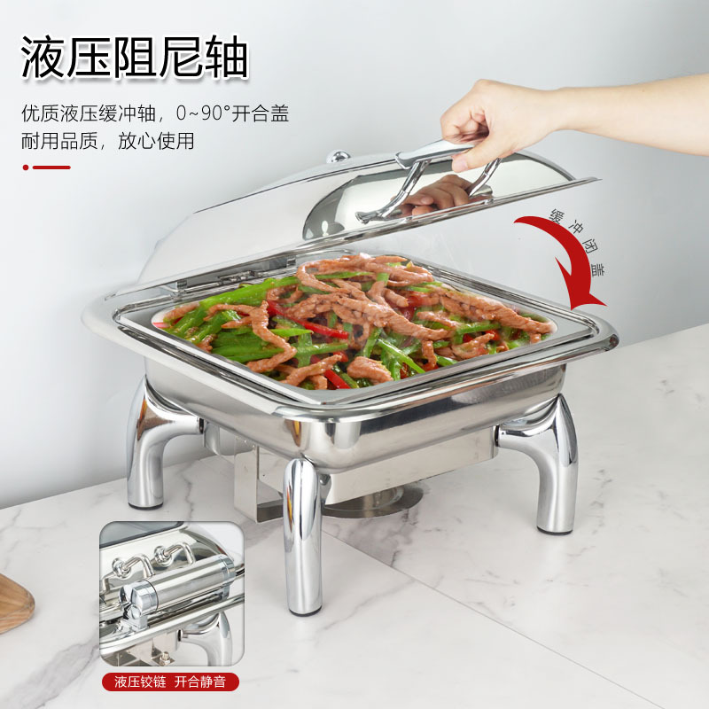 De acero inoxidable de lujo buffet estufa calefacción eléctrica buffet estufa de hotel hidráulico de alimentos cocinados Flip visual olla de aislamiento