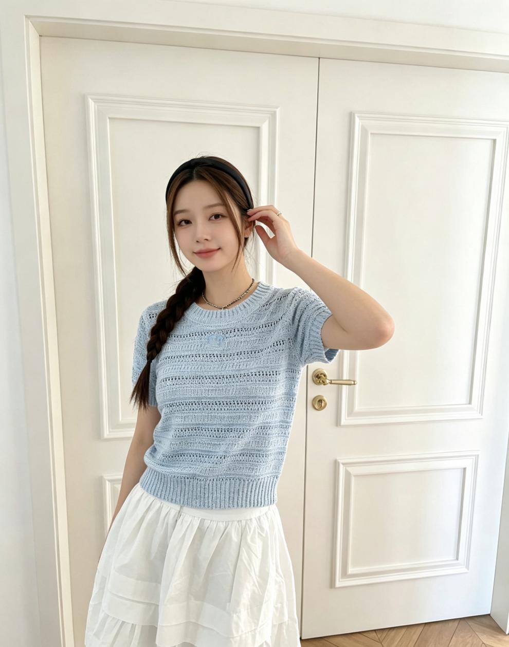 European High-Quality Summer New Style Knitted Short-Sleeve Top Made From Special Yarn, Brand Logo Simple, Casual, Fashionable,_ecoleips.com