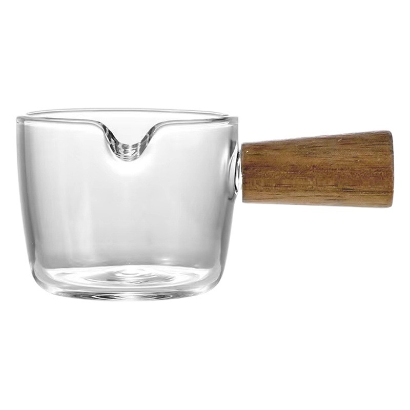 Creative Glass Sauce Cup, Condiment Dish, Mini Milk Cup, Condiment Steak, Western Juice Bucket, Wooden Handle Milk Jug