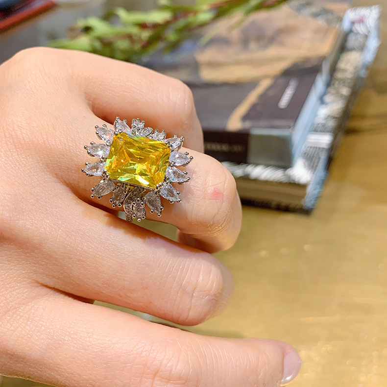 Retro Square Copper Gold Plated Inlay Artificial Gemstones Rings