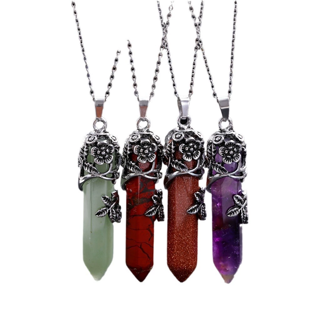 Organic crystal with amethyst, hexagonal pendant, necklace, accessory, Amazon