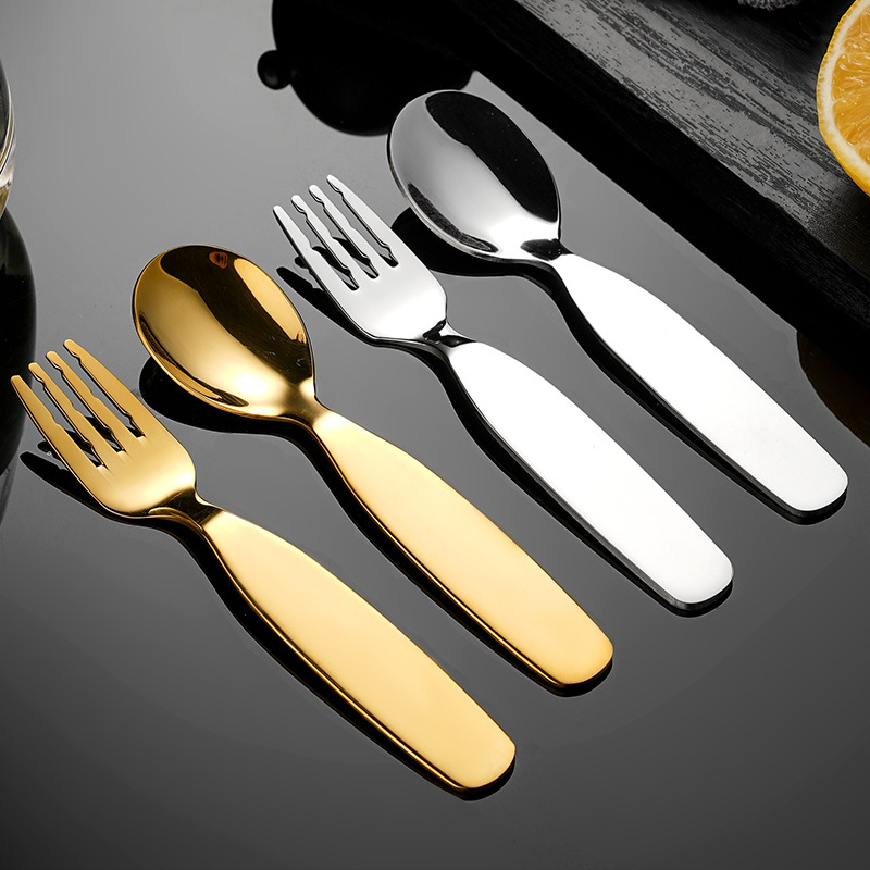 Cuchara y tenedor para bebé de acero inoxidable para postres_voghion.com