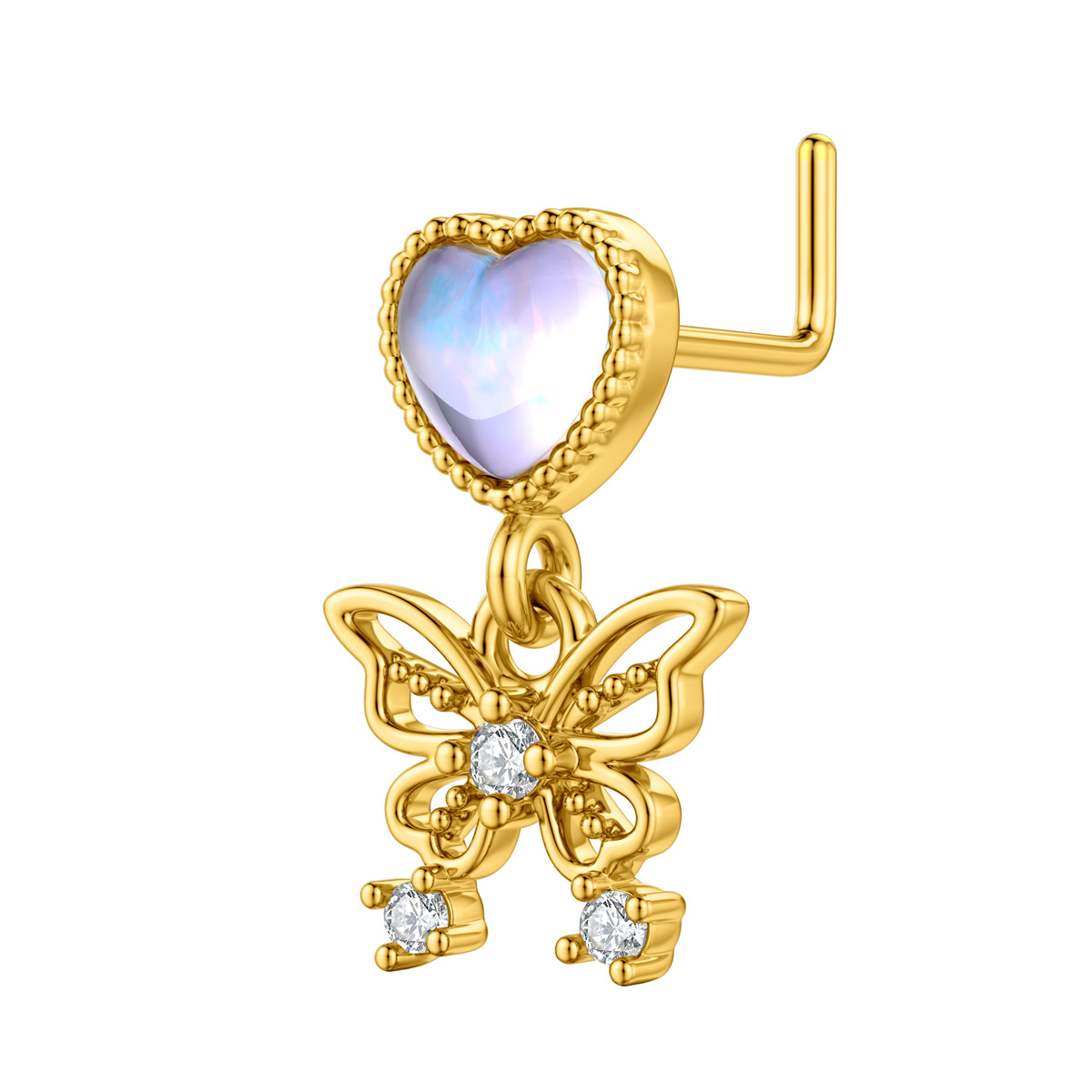 7g Weight Zircon Inlay Material Nose studs Classification Nose Rings & Studs Piercing Type 1 Piece Quantity Holiday, Street Occasion Copper Material Smile Face, Heart Shape, Butterfly Pattern Women's Gender Plating, Inlay Design Retro, Simple Style Style 1 Piece Nose Rings & Studs Retro Simple Style Smile Face Heart Shape Butterfly Copper Plating Inlay Zircon Nose Rings & Studs Nose Pin 6
